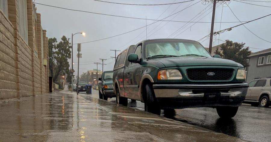 Rainy street parking in Los Angeles